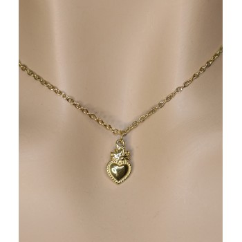 NSA|sacred heart necklace all in steel plated yellow gold woman