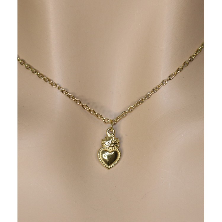 NSA|collana sacro cuore tutta in acciaio placcata oro giallo donna