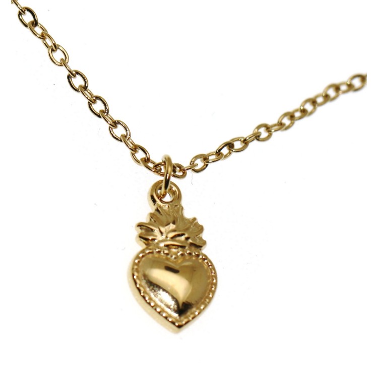 NSA|sacred heart necklace all in steel plated yellow gold woman
