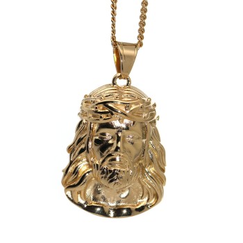 NonSoloArgenti|collana hip hop acciaio volto di gesu Cristo grande placcata oro giallo uomo