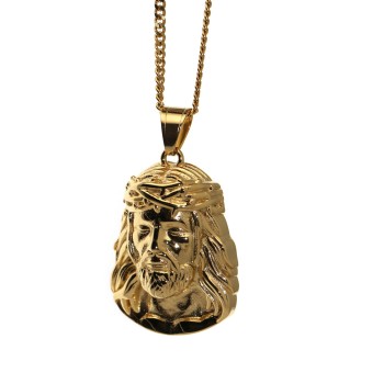 NonSoloArgenti |steel necklace face of jesus large plated yellow gold man