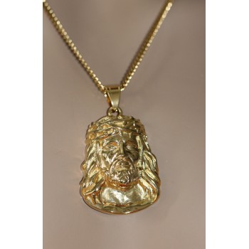 NonSoloArgenti |steel necklace face of jesus large plated yellow gold man
