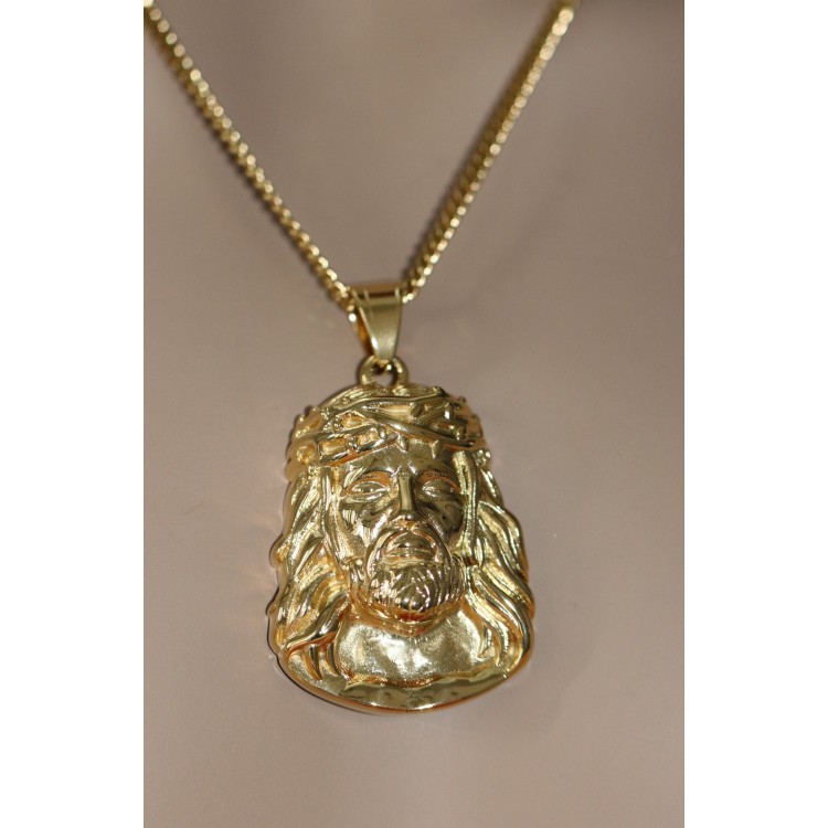 NonSoloArgenti |steel necklace face of jesus large plated yellow gold man