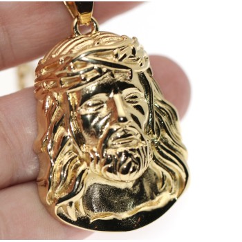 NonSoloArgenti|collana hip hop acciaio volto di gesu Cristo grande placcata oro giallo uomo
