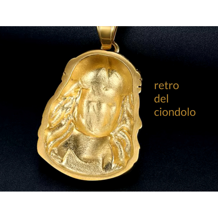 NonSoloArgenti|collana hip hop acciaio volto di gesu Cristo grande placcata oro giallo uomo