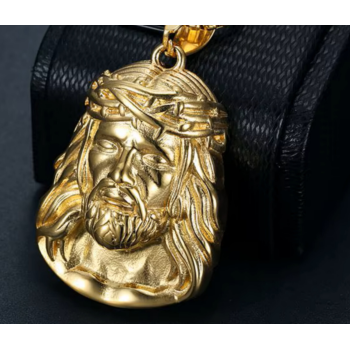NonSoloArgenti|collana hip hop acciaio volto di gesu Cristo grande placcata oro giallo uomo
