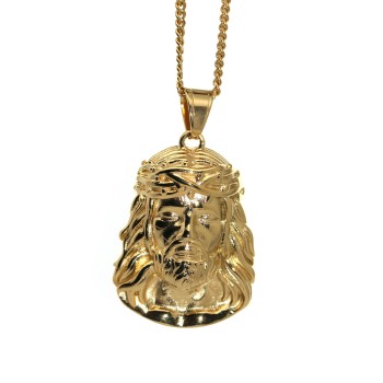 NonSoloArgenti |steel necklace face of jesus large plated yellow gold man