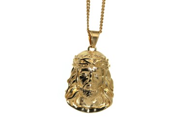 NonSoloArgenti|collana hip hop acciaio volto di gesu Cristo grande placcata oro giallo uomo