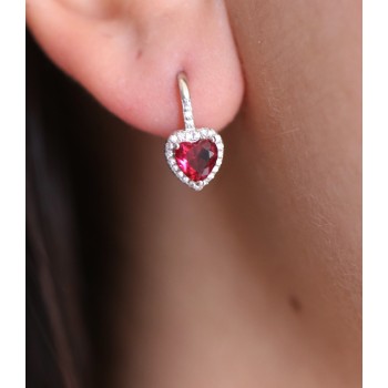 NonSoloArgenti|Argento 925 : orecchini monachella zircone cuore rosso rubino e bianco donna marca NALBORI made in Italy