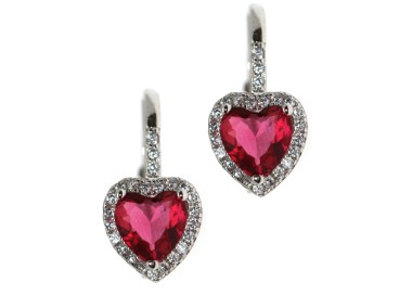 NonSoloArgenti|Silver 925: red ruby ​​and white heart zirconia ear stud earrings for women