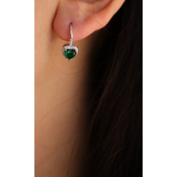 NonSoloArgenti|Argento 925 : orecchini monachella zircone cuore verde smeraldo e bianco donna marca NALBORI