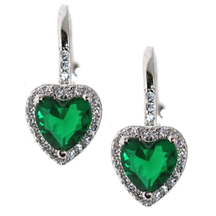NonSoloArgenti|Argento 925 : orecchini monachella zircone cuore verde smeraldo e bianco donna marca NALBORI