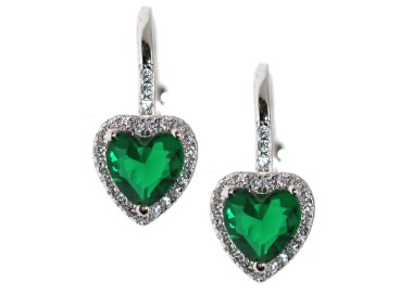 NonSoloArgenti|925 Silver: emerald green and white heart zirconia stud earrings for women