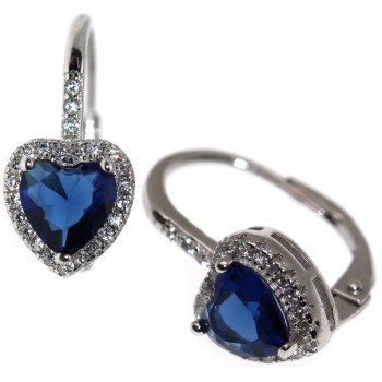 NonSoloArgenti|Silver 925: zirconia heart earring, blue sapphire and white woman