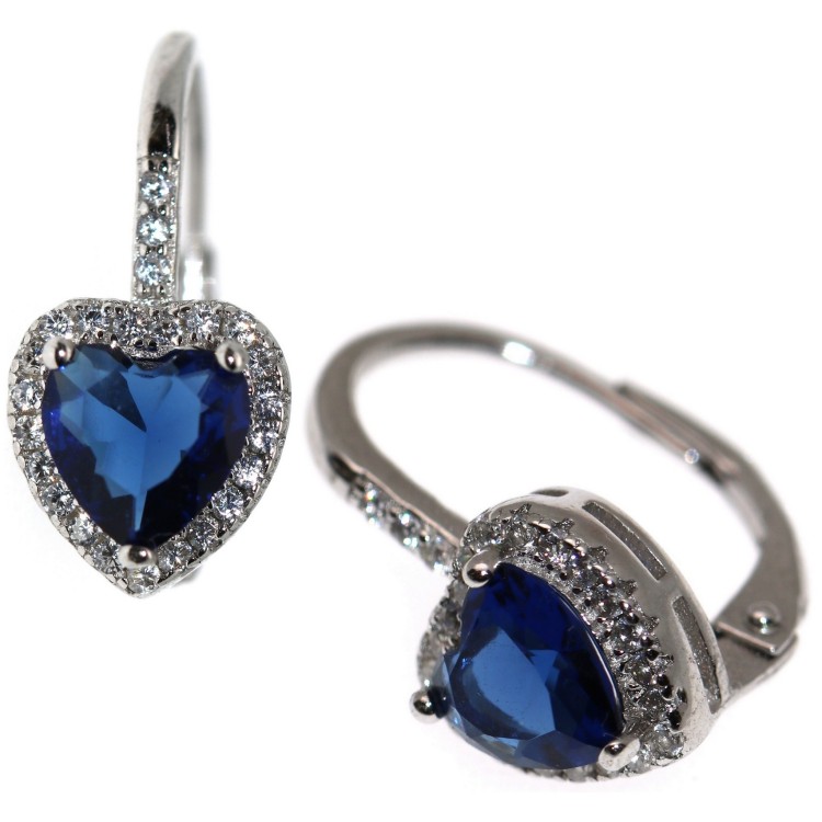 NonSoloArgenti|Silver 925: zirconia heart earring, blue sapphire and white woman