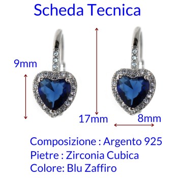 NonSoloArgenti|Silver 925: zirconia heart earring, blue sapphire and white woman