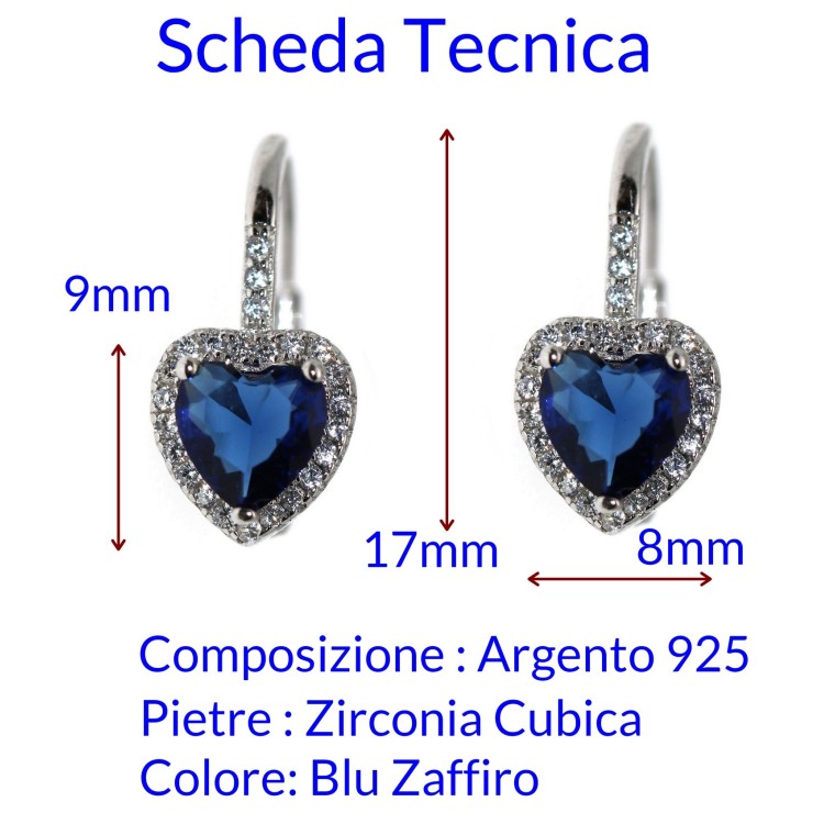 NonSoloArgenti|Argento 925 : orecchini monachella zircone cuore blu zaffiro e bianco donna marca NALBORI