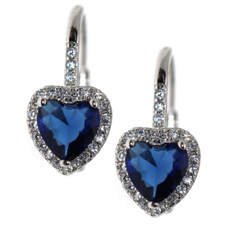 NonSoloArgenti|Silver 925: zirconia heart earring, blue sapphire and white woman