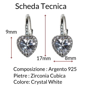 NonSoloArgenti|Argento 925 : orecchini monachella zircone cuore bianco brillante  donna marca Nalbori