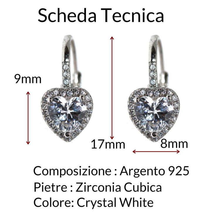 NonSoloArgenti|Argento 925 : orecchini monachella zircone cuore bianco brillante  donna marca Nalbori