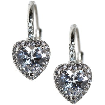 NonSoloArgenti|Silver 925: white brilliant heart zirconia ear stud earrings for women