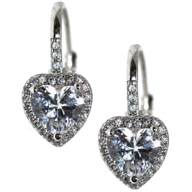 NonSoloArgenti|Silver 925: white brilliant heart zirconia ear stud earrings for women