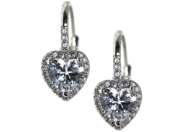 NonSoloArgenti|Silver 925: white brilliant heart zirconia ear stud earrings for women