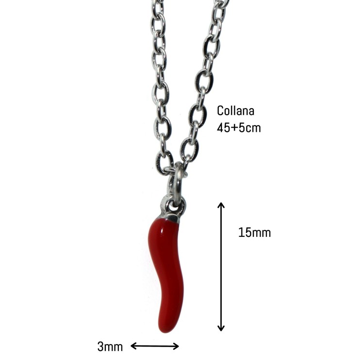 NonSoloArgenti |All steel necklace with small red enameled horn man woman