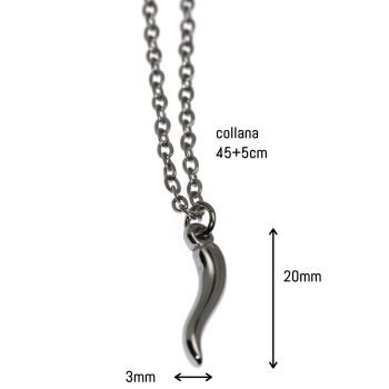 NonSoloArgenti|Collana tutto acciaio anallergico con cornetto silver argento uomo donna