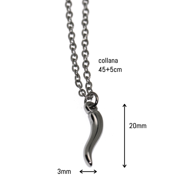 NonSoloArgenti|Collana tutto acciaio anallergico con cornetto silver argento uomo donna
