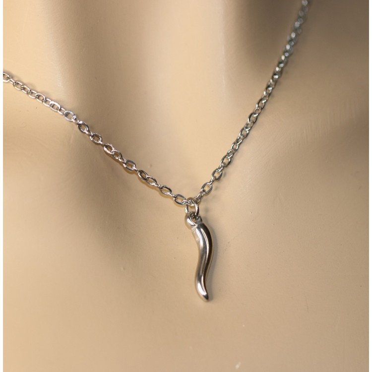 NonSoloArgenti|Collana tutto acciaio anallergico con cornetto silver argento uomo donna