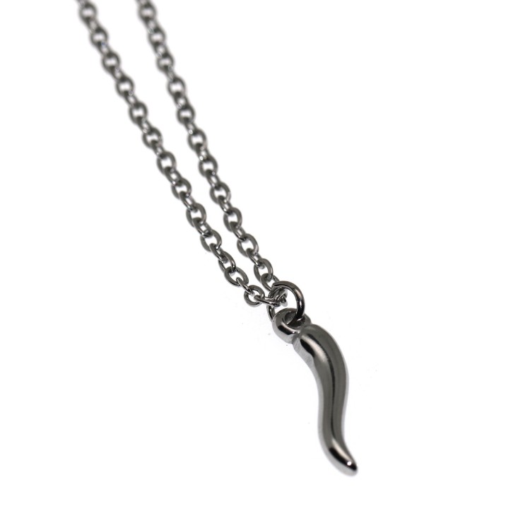 NonSoloArgenti|Collana tutto acciaio anallergico con cornetto silver argento uomo donna