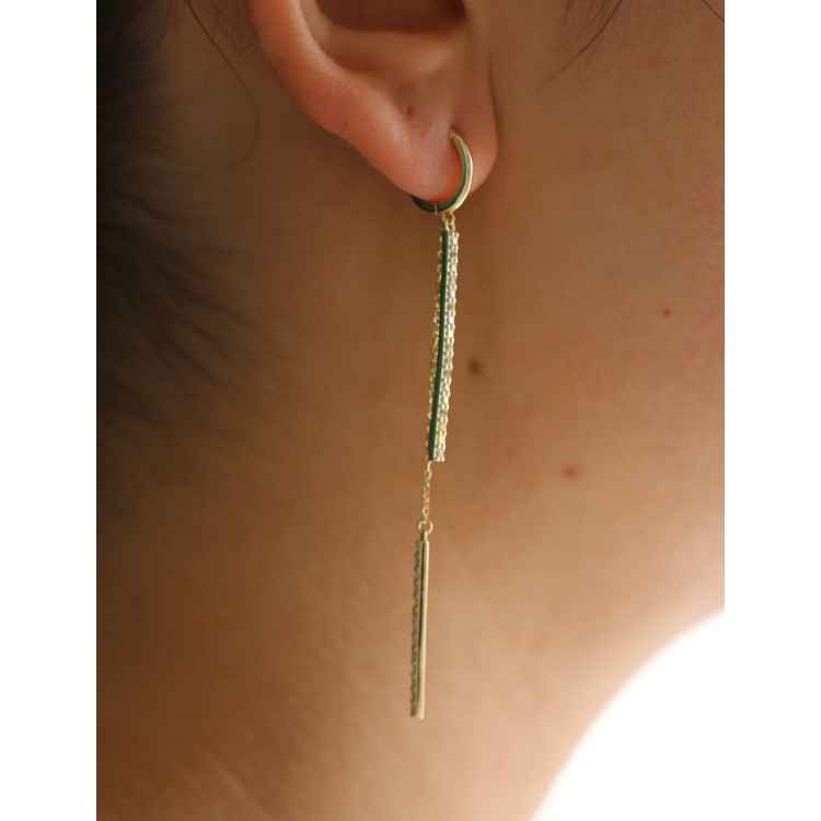 NonSoloArgenti|lungo orecchino argento 925 barrette zirconi e catenelle placcati oro giallo