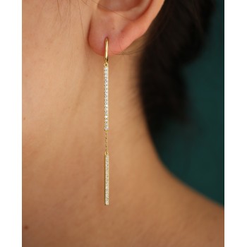 NonSoloArgenti|long earring 925 silver bars zirconia and chains plated yellow gold