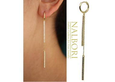 NonSoloArgenti|lungo orecchino argento 925 barrette zirconi e catenelle placcati oro giallo