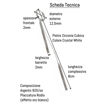 NonSoloArgenti|long earring 925 silver bars zirconia and chains rhodium-plated white gold effect