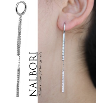 NonSoloArgenti|long earring 925 silver bars zirconia and chains rhodium-plated white gold effect