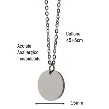 NonSoloArgenti |collana acciaio cerchio incisione personalizzata mm15 donna