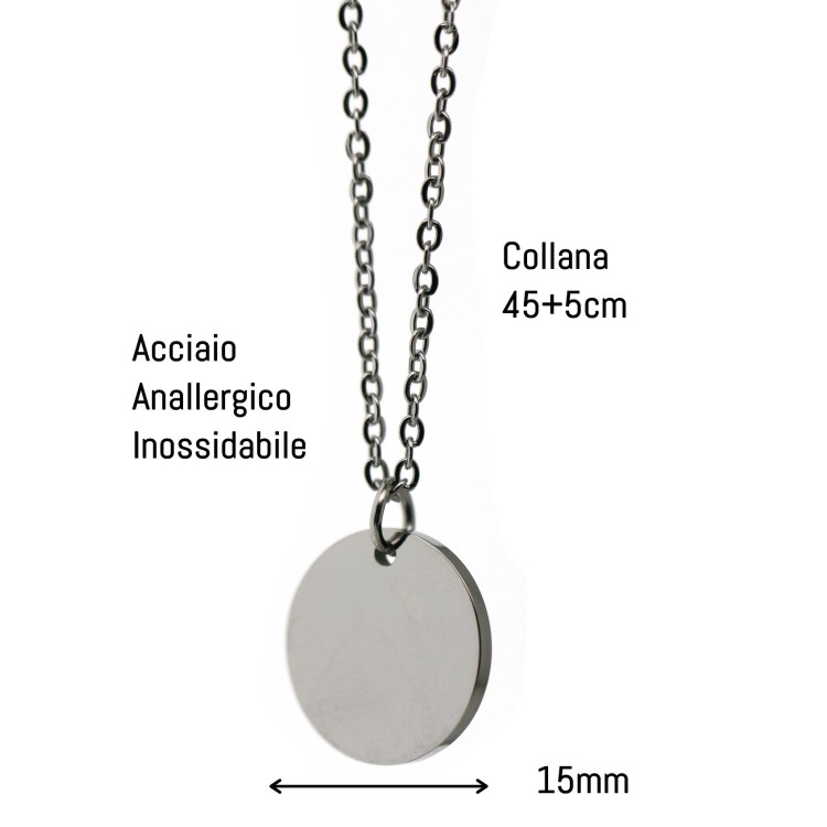 NonSoloArgenti |collana acciaio cerchio incisione personalizzata mm15 donna