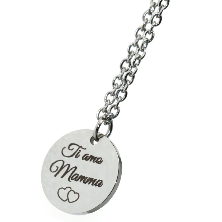 NonSoloArgenti |collana acciaio cerchio incisione personalizzata mm15 donna