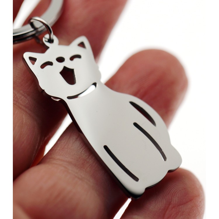 NonSoloArgenti |keychain cat kitten steel with feline name free engraving