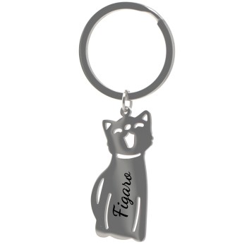 NonSoloArgenti |keychain cat kitten steel with feline name free engraving