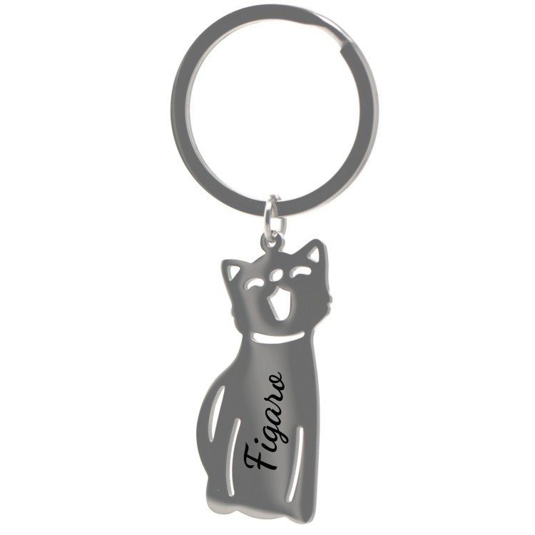 NonSoloArgenti |keychain cat kitten steel with feline name free engraving