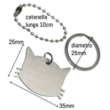 NonSoloArgenti |complete kit keychain and pendant cat kitten steel with engraving