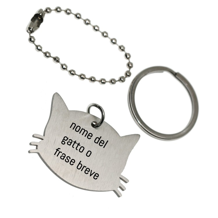 NonSoloArgenti |complete kit keychain and pendant cat kitten steel with engraving