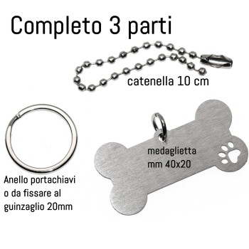 NonSoloArgenti |complete keychain and pendant kit dog bone steel with engraving