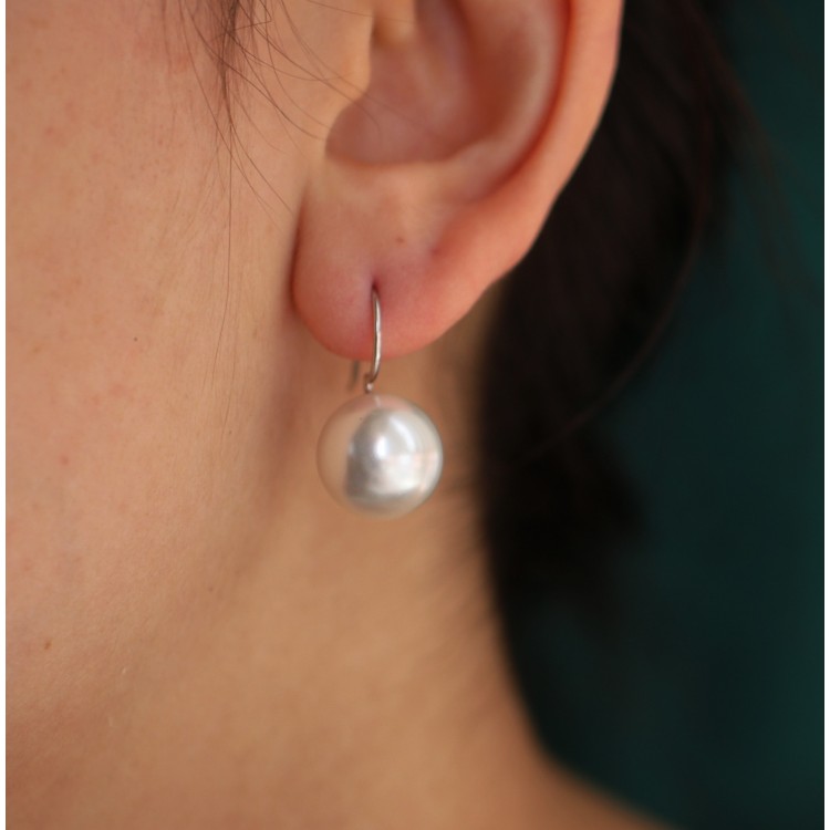NonSoloArgenti|earrings all 925 silver with hook with large pearl 14mm for women