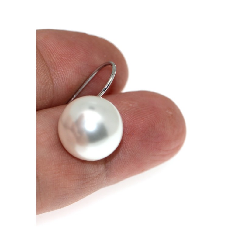 NonSoloArgenti|earrings all 925 silver with hook with large pearl 14mm for women