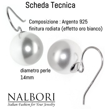 NonSoloArgenti|earrings all 925 silver with hook with large pearl 14mm for women