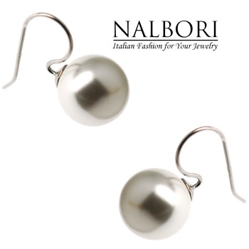 NonSoloArgenti|orecchini tutto argento 925 ad amo con perla grande 14mm per donna